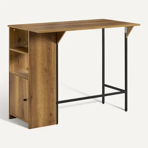 Table Haute De Bar, Mange-debout Avec 1 Plateau Rabattable, 2 Etagères Et 1 Porte