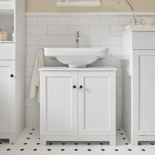 Meuble Sous-lavabo à 2 Étages Et 2 Portes Meuble De Rangement De Salle De Bain, BZr18-ii-w