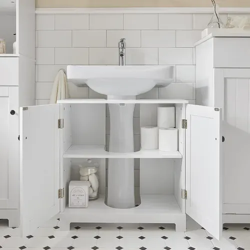 Meuble Sous-lavabo à 2 Étages Et 2 Portes Meuble De Rangement De Salle De Bain, BZr18-ii-w