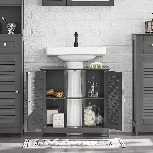 Meuble Sous-lavabo Meuble De Salle De Bain  - 2 Portes Et 2 Étages à L’intérieur -gris, Frg237-ii-dg