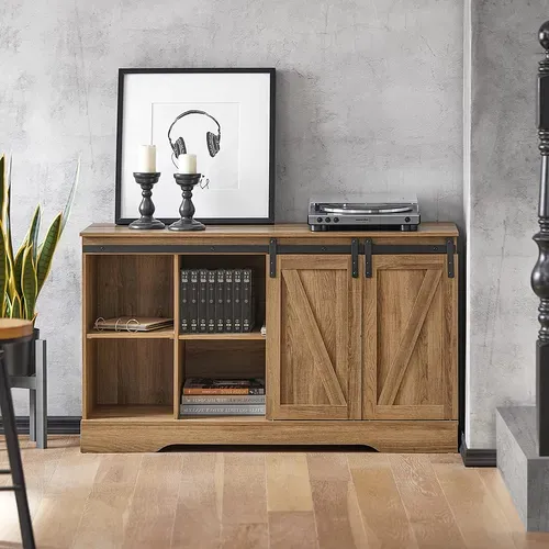 Commode Meuble Bas Buffet Avec Porte De Grange Coulissante Armoire à Chaussures , Fsb60-br