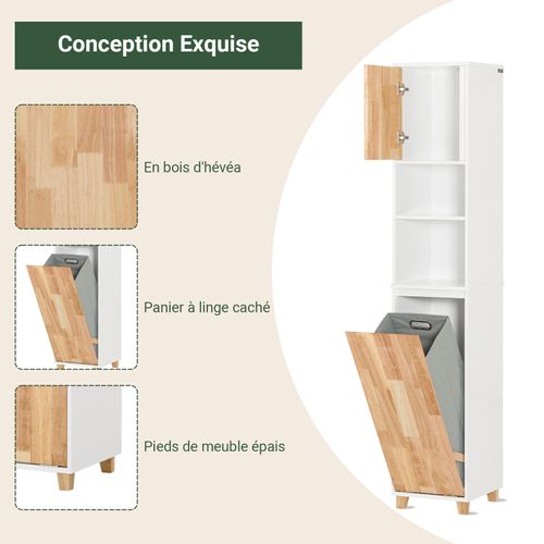 Meuble Colonne De Salle De Bain avec 2 Niches 1 Porte Et 1 Panier à Linge, Blanc, BZr74-w