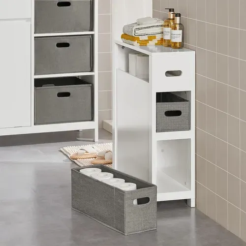 Meuble De Rangement Salle De Bain Étroit, Support Papier Toilette Avec 2 Paniers Amovibles, BZr83-w