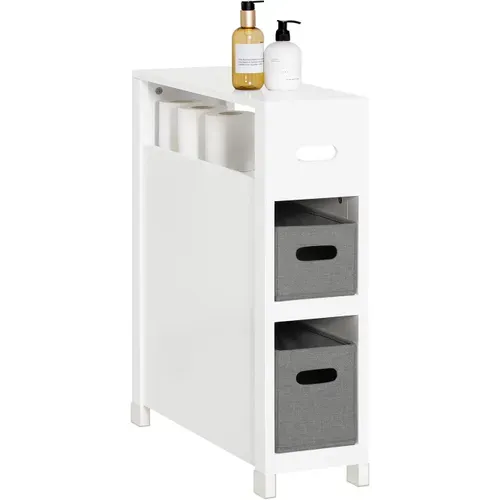 Meuble De Rangement Salle De Bain Étroit, Support Papier Toilette Avec 2 Paniers Amovibles, BZr83-w