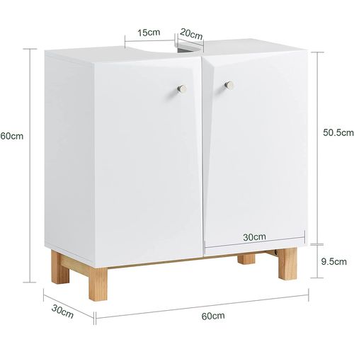Meuble Sous Lavabo, Meuble Sous Évier, Meuble Sous Vasque Avec 2 Portes, Blanc, BZr92-w