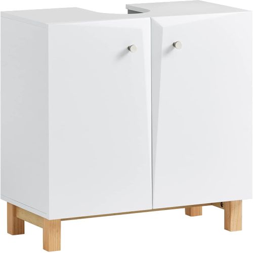 Meuble Sous Lavabo, Meuble Sous Évier, Meuble Sous Vasque Avec 2 Portes, Blanc, BZr92-w
