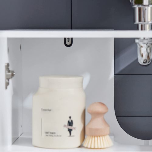Meuble Sous Lavabo, Meuble Sous Évier, Meuble Sous Vasque Avec 2 Portes, Blanc, BZr92-w