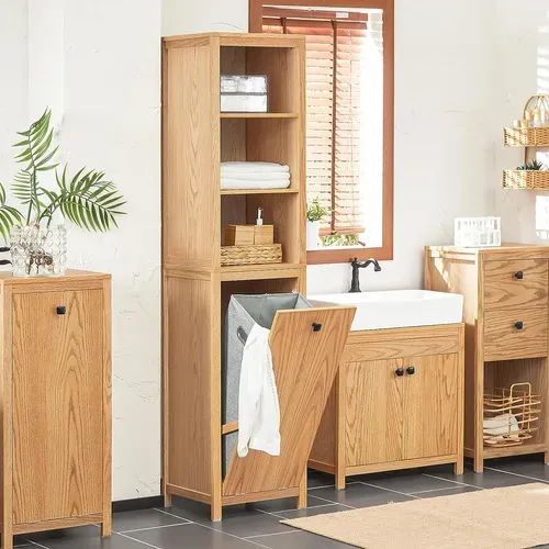 Meuble Colonne De Salle De Bain Avec 1 Panier à Linge Et 3 Étagères, BZr95-n