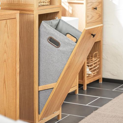 Meuble Colonne De Salle De Bain Avec 1 Panier à Linge Et 3 Étagères, BZr95-n