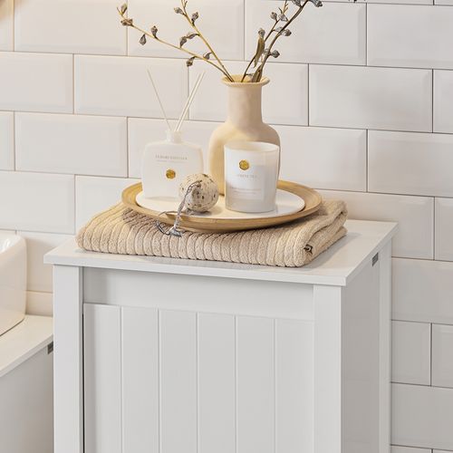 Armoire à Linge, Corbeille à Linge, Meuble Bas De Salle De Bain Avec 1 Panier, Blanc, BZr100-w