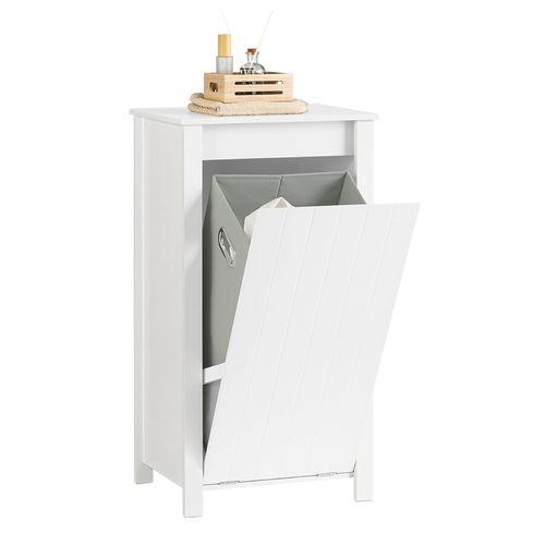 Armoire à Linge, Corbeille à Linge, Meuble Bas De Salle De Bain Avec 1 Panier, Blanc, BZr100-w