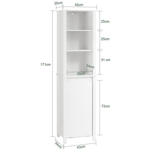 Meuble Colonne De Salle De Bain, 3 Étagères, 1 Panier à Linge Amovible, BZr102-w
