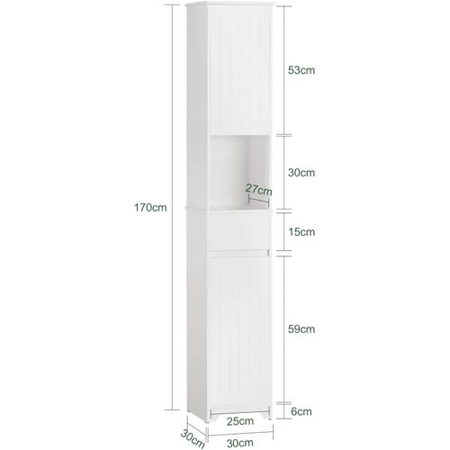 Meuble Colonne De Salle De Bain Armoire Haute Avec 2 Portes Et 1 Tiror Et 1 Compartiment, BZr109-w