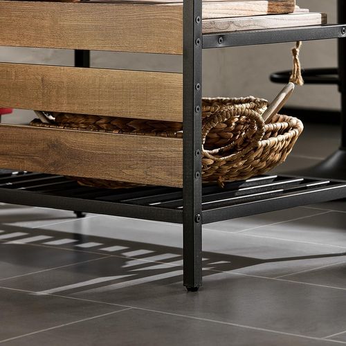 Îlot Central Table de Comptoir avec 2 Tiroirs et 3 Étagères – Style Industriel – 120 x 45 x 91 cm