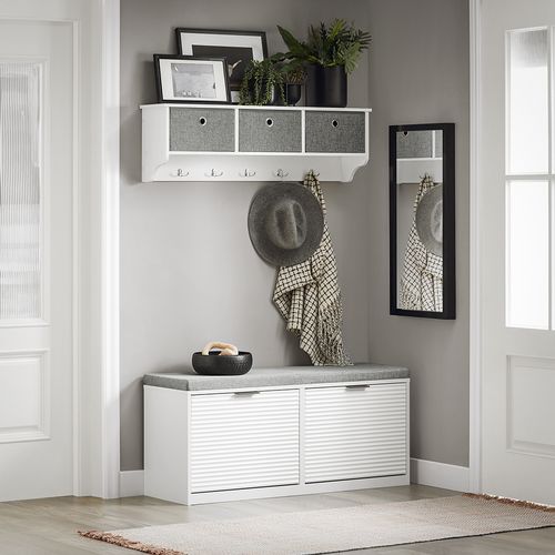 Banc à Chaussures, Banc D’entrée, Banc De Couloir Avec 2 Abattants, Blanc, Fsr147-w