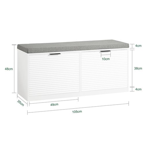 Banc à Chaussures, Banc D’entrée, Banc De Couloir Avec 2 Abattants, Blanc, Fsr147-w