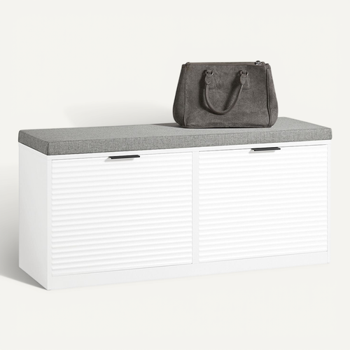 Banc à Chaussures, Banc D’entrée, Banc De Couloir Avec 2 Abattants, Blanc, Fsr147-w