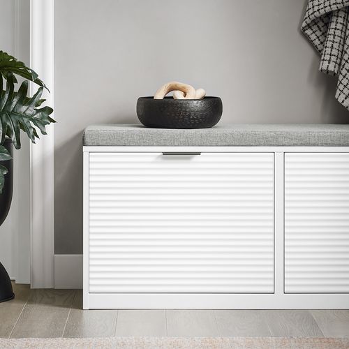 Banc à Chaussures, Banc D’entrée, Banc De Couloir Avec 2 Abattants, Blanc, Fsr147-w