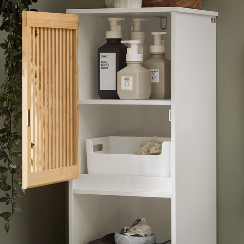 Meuble Colonne Armoire De Salle De Bain Avec 2 Portes, 1 Compartiment, Blanc-naturel, BZr127-w