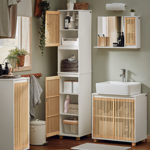 Meuble Colonne Armoire De Salle De Bain Avec 2 Portes, 1 Compartiment, Blanc-naturel, BZr127-w