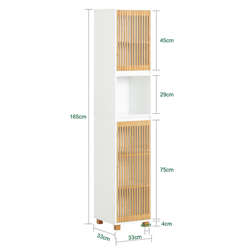 Meuble Colonne Armoire De Salle De Bain Avec 2 Portes, 1 Compartiment, Blanc-naturel, BZr127-w