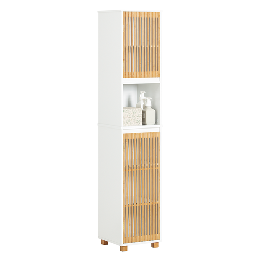 Meuble Colonne Armoire De Salle De Bain Avec 2 Portes, 1 Compartiment, Blanc-naturel, BZr127-w