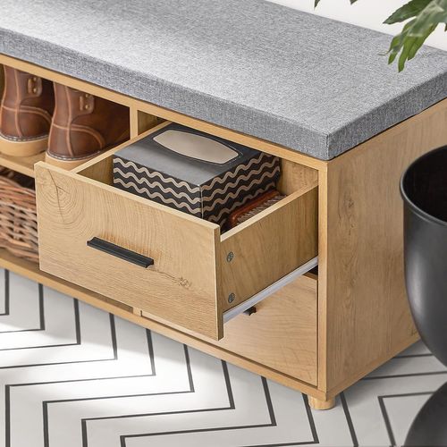 Banc De Rangement à Chaussure Avec Coussin Rembourré 2 Compartiments 1 Porte Et 2 Tiroirs, Fsr148-n