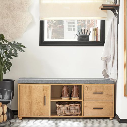 Banc De Rangement à Chaussure Avec Coussin Rembourré 2 Compartiments 1 Porte Et 2 Tiroirs, Fsr148-n