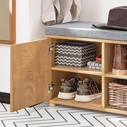 Banc De Rangement à Chaussure Avec Coussin Rembourré 2 Compartiments 1 Porte Et 2 Tiroirs, Fsr148-n