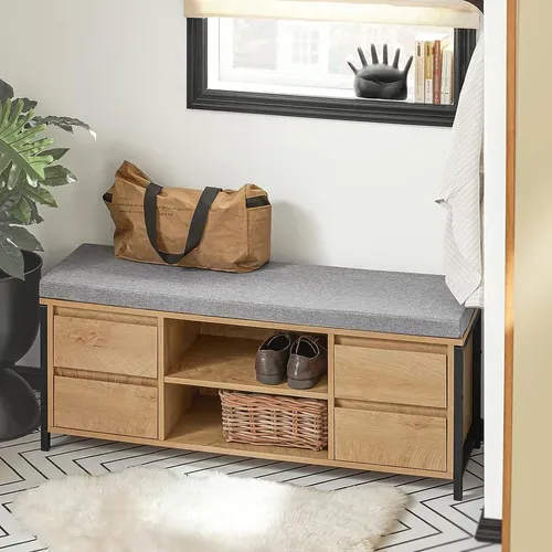 Banc De Rangement à Chaussure Meuble D'entrée Rangement Avec Coussin Et Tiroirs, Noir-naturel