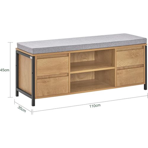Banc De Rangement à Chaussure Meuble D'entrée Rangement Avec Coussin Et Tiroirs, Noir-naturel