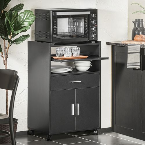 Buffet, Armoire Micro-onde à Roulettes, Meuble De Rangement, Placard De Cuisine, Noir, Fsb09-sch