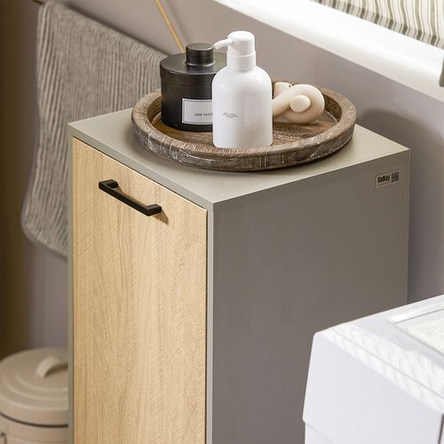 Armoire De Salle De Bain, Armoire à Linge, Corbeille à Linge, Couleur Bois Et Gris, BZr132-ng