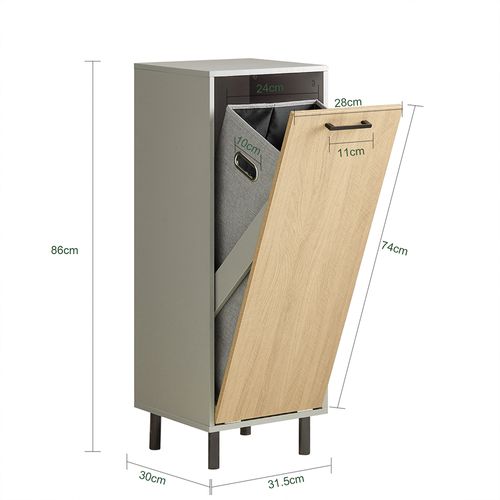 Armoire De Salle De Bain, Armoire à Linge, Corbeille à Linge, Couleur Bois Et Gris, BZr132-ng