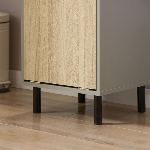 Armoire De Salle De Bain, Armoire à Linge, Corbeille à Linge, Couleur Bois Et Gris, BZr132-ng