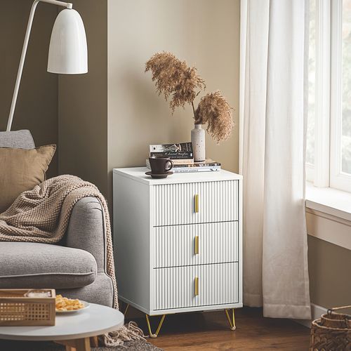 Table De Chevet Avec 3 Tiroirs, Blanc