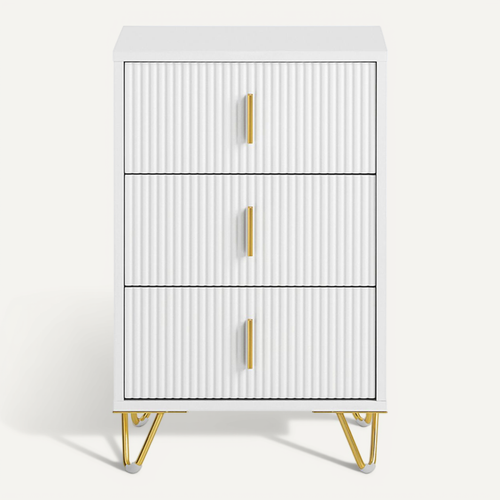 Table De Chevet Avec 3 Tiroirs, Blanc