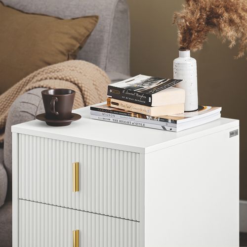 Table De Chevet Avec 3 Tiroirs, Blanc