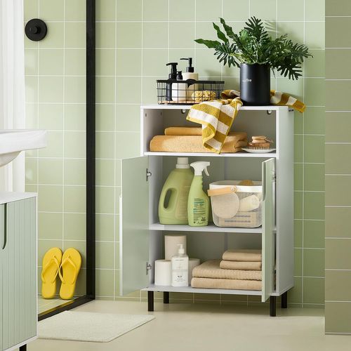 Meuble Bas De Salle De Bain Avec 1 Compartiment Ouvert, 2 Portes, BZr138-gr