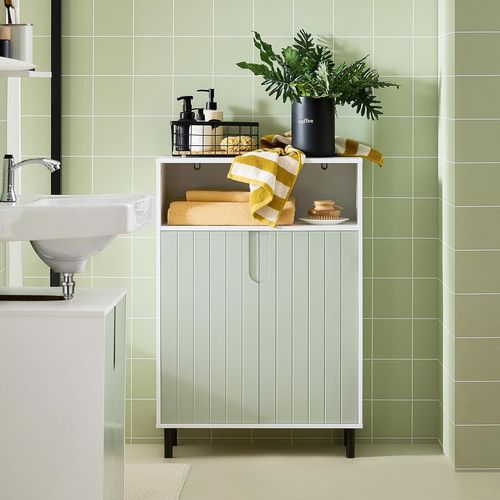 Meuble Bas De Salle De Bain Avec 1 Compartiment Ouvert, 2 Portes, BZr138-gr