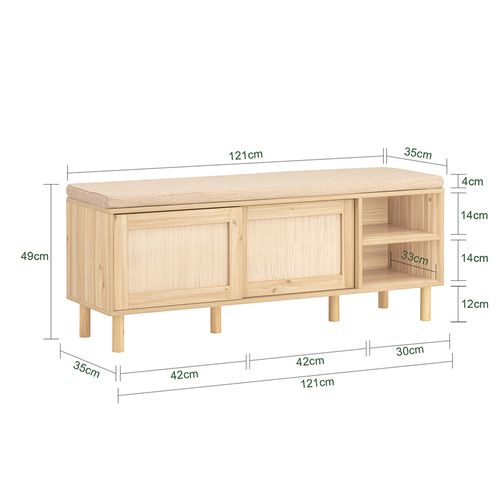 Banc à Chaussures Avec Coussin Rembourré, Étagères Et 2 Portes Coulissantes, Fsr163-n