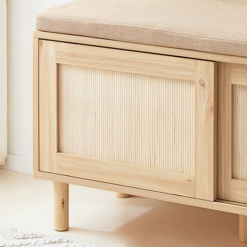 Banc à Chaussures Avec Coussin Rembourré, Étagères Et 2 Portes Coulissantes, Fsr163-n