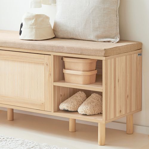 Banc à Chaussures Avec Coussin Rembourré, Étagères Et 2 Portes Coulissantes, Fsr163-n
