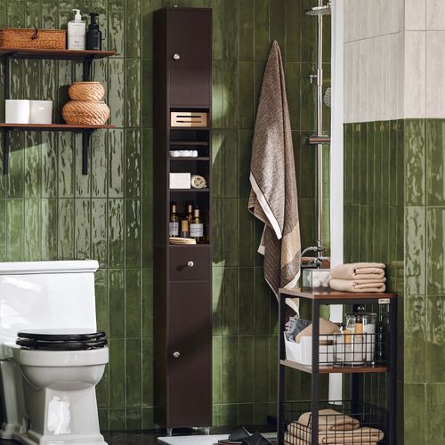 BZr34-br Meuble Colonne Salle De Bain En Bois Avec 4 Étagères, Marron