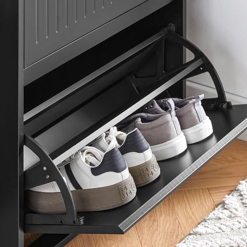 Meuble à Chaussures Meuble D'entrée Avec 2 Abattants 1 Tiroir Séparateur Réglable, Noir, Fsr165-sch