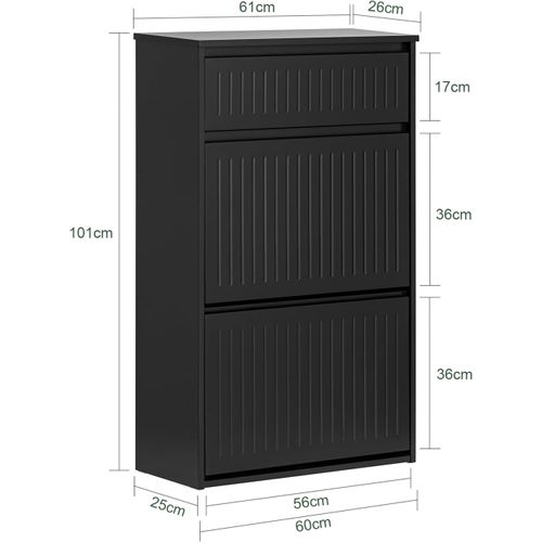 Meuble à Chaussures Meuble D'entrée Avec 2 Abattants 1 Tiroir Séparateur Réglable, Noir, Fsr165-sch