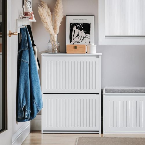 Meuble à Chaussures Meuble D'entrée Avec 2 Abattants, Blanc, Fsr165-k-w