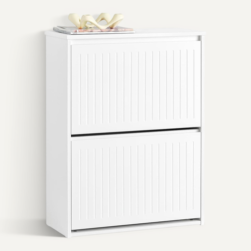 Meuble à Chaussures Meuble D'entrée Avec 2 Abattants, Blanc, Fsr165-k-w