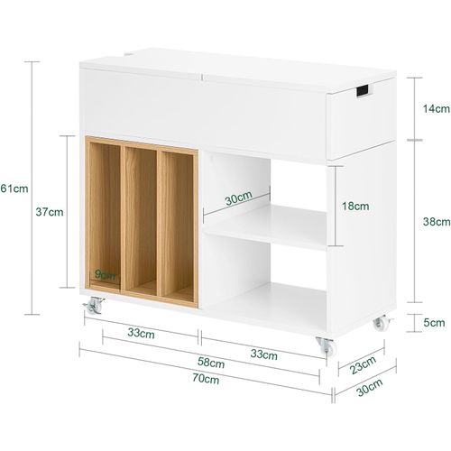 Bout De Canapé En Bois Table Basse Roulante, Avec Porte- Revues Et Tiroir, Blanc, Fbt134-w