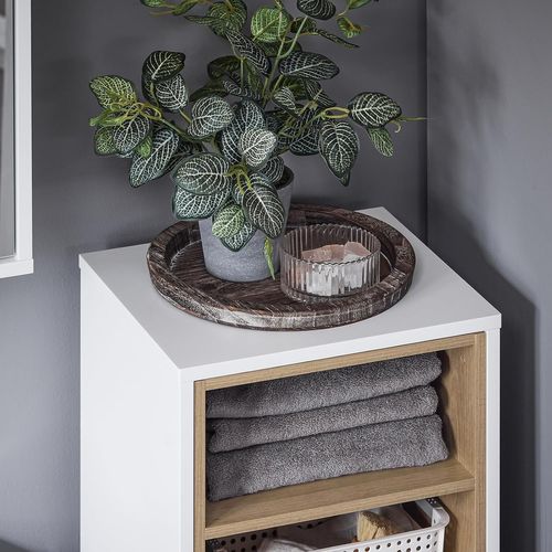 Meuble Bas De Salle De Bain Sur Pied Avec 1 Panier à Linge, Blanc, BZr146-w